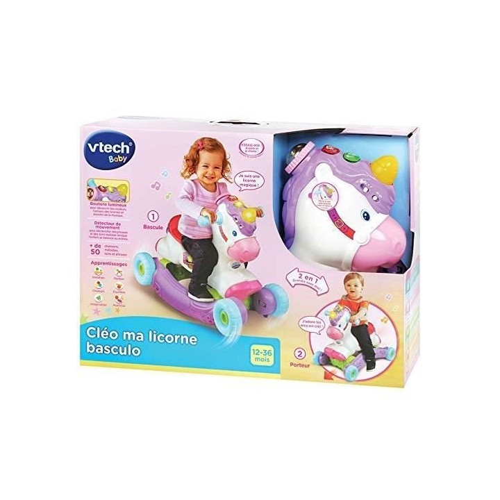 VTECH BABY - Porteur a Bascule - Cléo Ma Licorne Basculo 2en1 - Parla