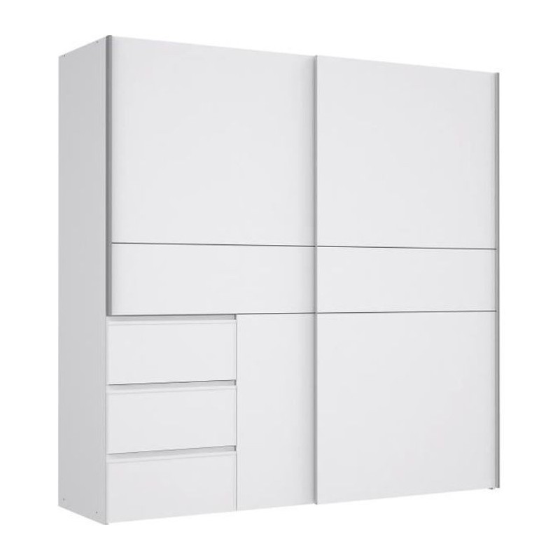 Armoire 2 portes coulissantes 3 tiroirs - Blanc - L 200,1 x P 61,2 x H 200,5 cm - WINN2