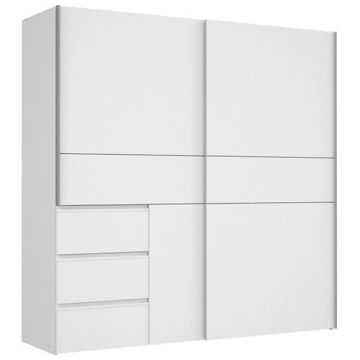 Armoire 2 portes coulissantes 3 tiroirs - Blanc - L 200,1 x P 61,2 x H