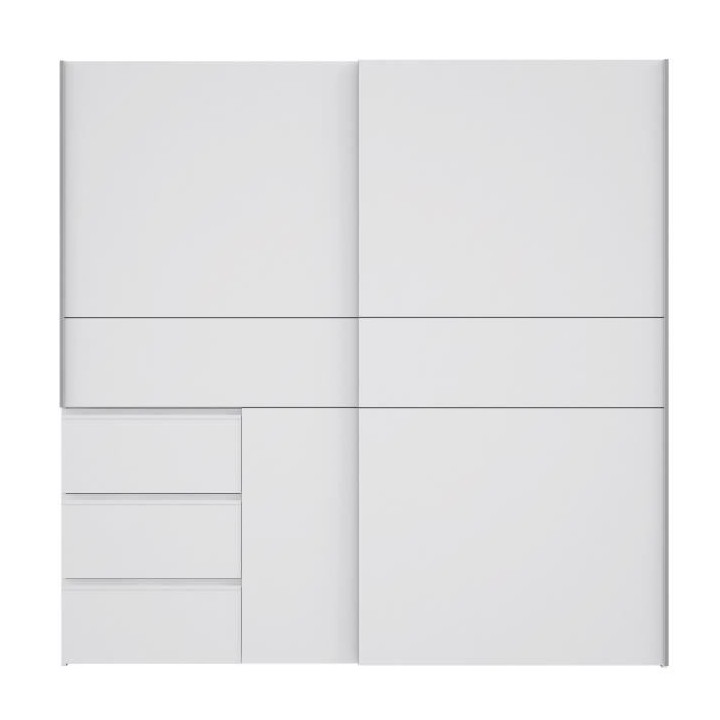 Armoire 2 portes coulissantes 3 tiroirs - Blanc - L 200,1 x P 61,2 x H