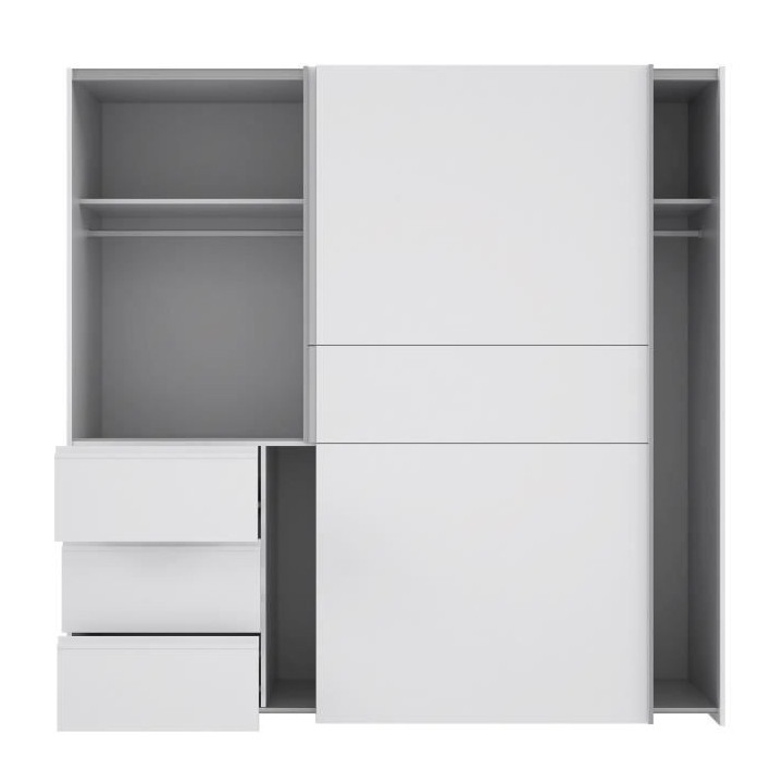 Armoire 2 portes coulissantes 3 tiroirs - Blanc - L 200,1 x P 61,2 x H