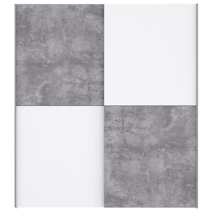 ULOS Armoire 2 portes coulissantes - Décor béton gris clair et blanc