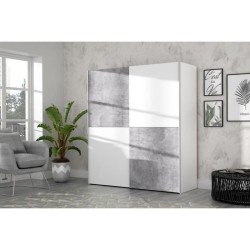 ULOS Armoire 2 portes coulissantes - Décor béton gris clair et blanc - L 170.3 cm