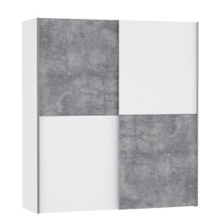 ULOS Armoire 2 portes coulissantes - Décor béton gris clair et blanc - L 170.3 cm