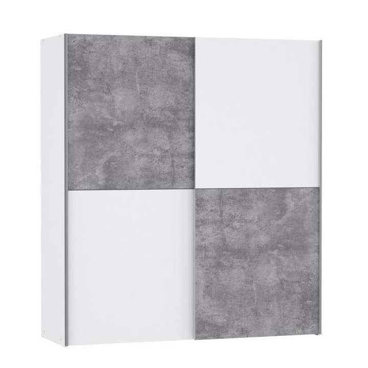ULOS Armoire 2 portes coulissantes - Décor béton gris clair et blanc