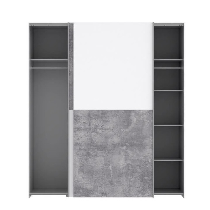 ULOS Armoire 2 portes coulissantes - Décor béton gris clair et blanc