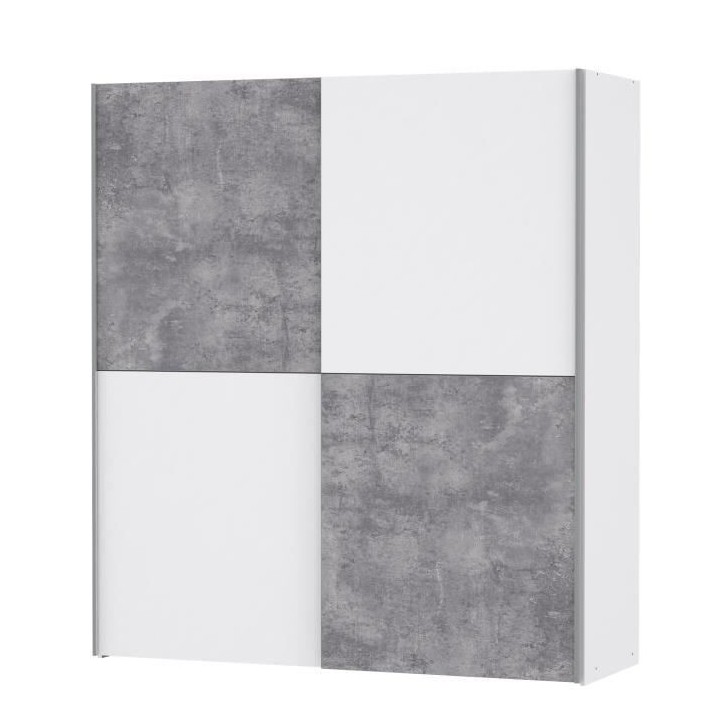 ULOS Armoire 2 portes coulissantes - Décor béton gris clair et blanc