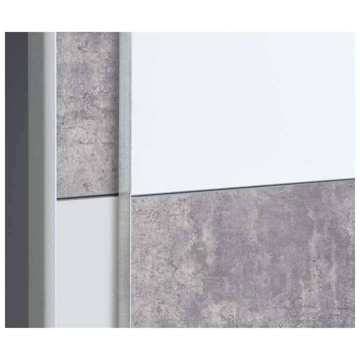ULOS Armoire 2 portes coulissantes - Décor béton gris clair et blanc