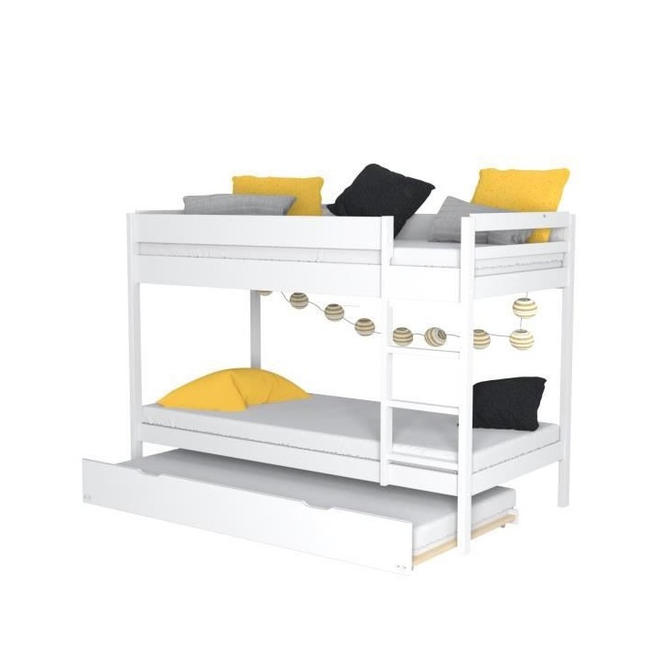 Lit superposé avec tiroir lit - 3 x 90 x 190 cm - Bois Pin massif - B