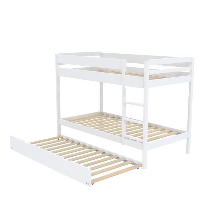 Lit superposé avec tiroir lit - 3 x 90 x 190 cm - Bois Pin massif - B