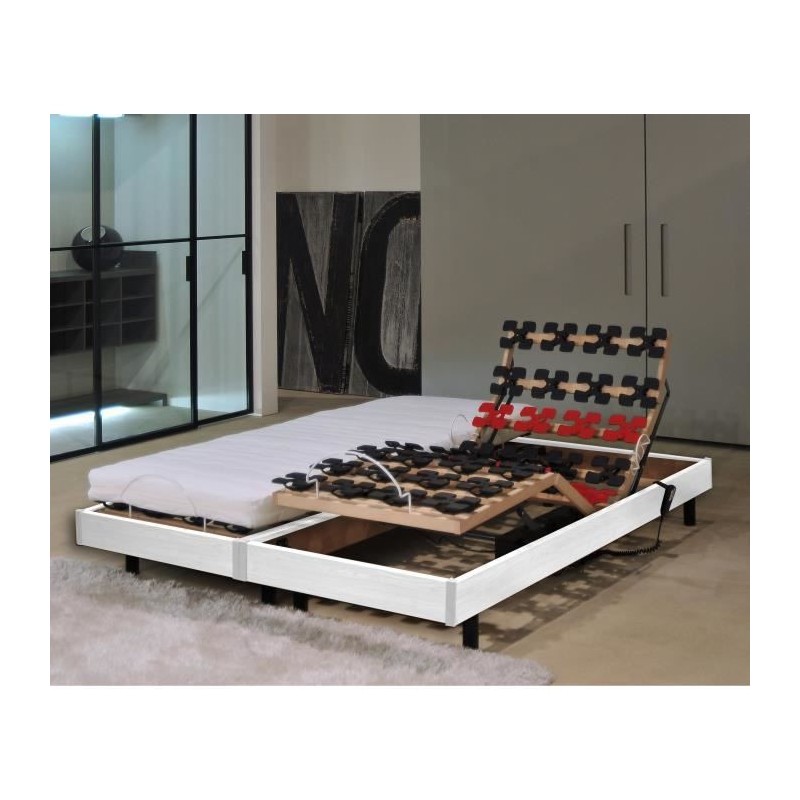 MURCIE Ensemble matelas + sommiers relaxation 2 x 80 x 200 - Mousse - 13 cm - Ferme - Blanc