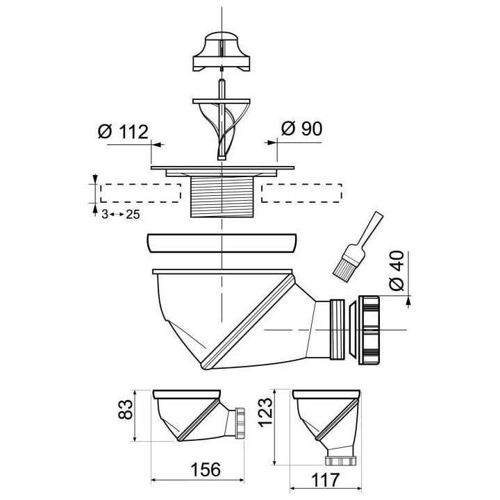 WIRQUIN Bonde de douche James - Ø 90 mm - Grille en ABS chromé