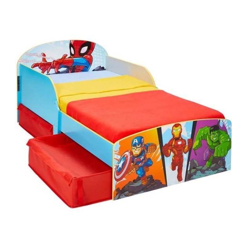 Marvel Super-héros - Lit pour enfants avec espace de rangement sous le lit, pour matelas 140cm x 70cm