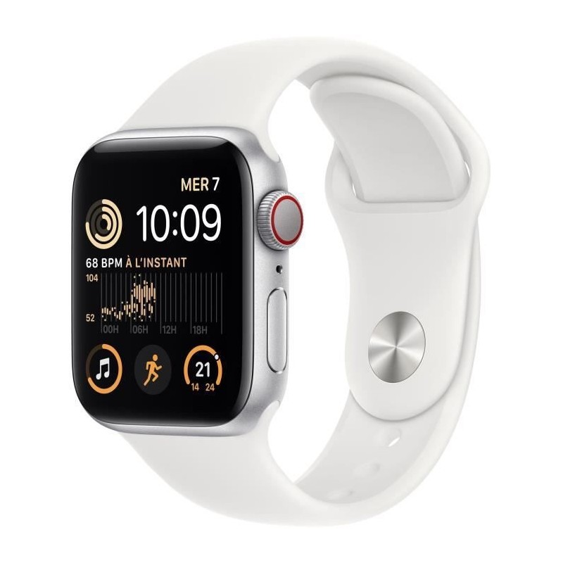 Apple Watch SE GPS (2e génération) + Cellular - 40mm - Boîtier Silver Aluminium - Bracelet White Sport Band Regular