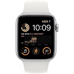 Apple Watch SE GPS (2e génération) - 44mm - Boîtier Silver Aluminium - Bracelet White Sport Band Regular