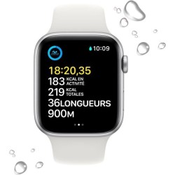 Apple Watch SE GPS (2e génération) - 44mm - Boîtier Silver Aluminium - Bracelet White Sport Band Regular