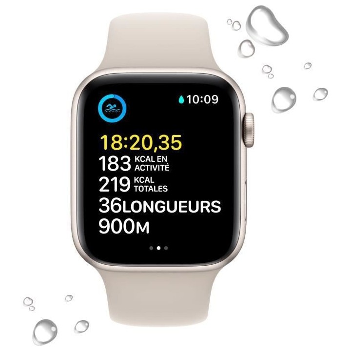 Apple Watch SE GPS (2e génération) - 44mm - Boîtier Starlight Alumi