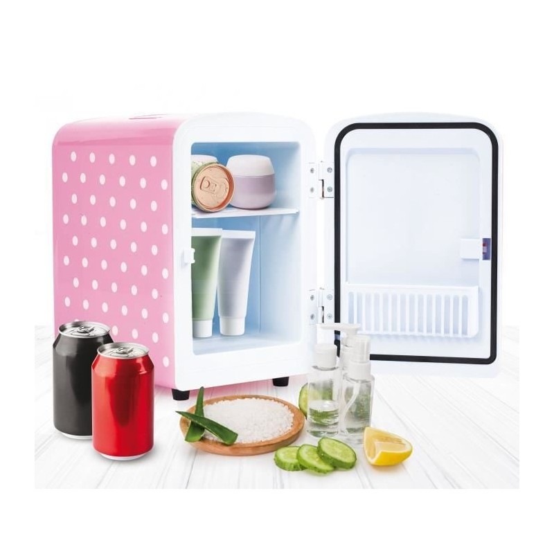 YOGHI Cold Beauty Pea - Mini réfrigérateur 4L - 40W - Versatile et silencieux - 45dB - Voyants lumineux - Rose et Blanc