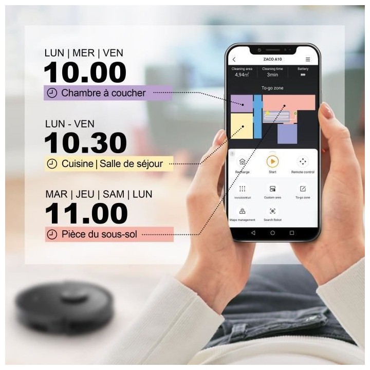 ZACO A10 501903 Robot aspirateur laveur connecté - Technologie laser