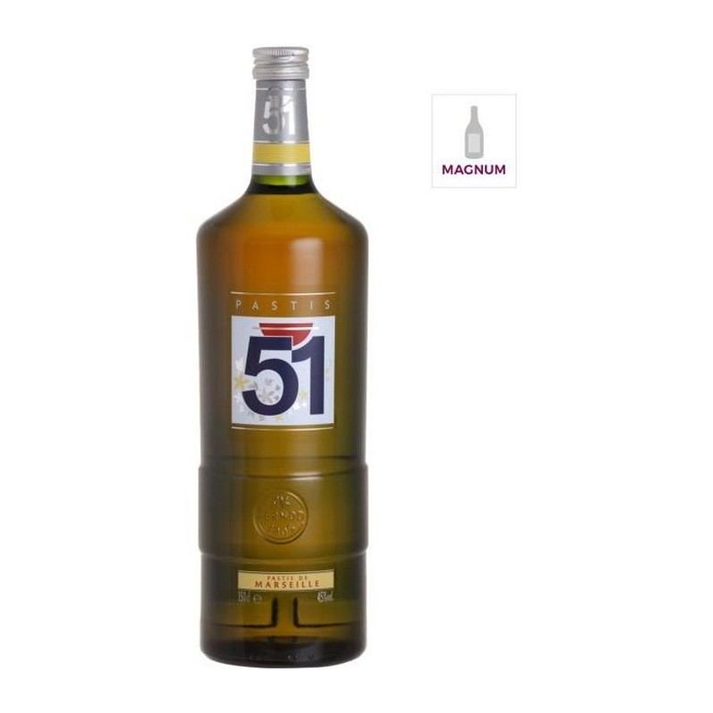 Pastis 51 - Pastis de Marseille - Apéritif Anisé - France - 45%vol - Magnum 150cl