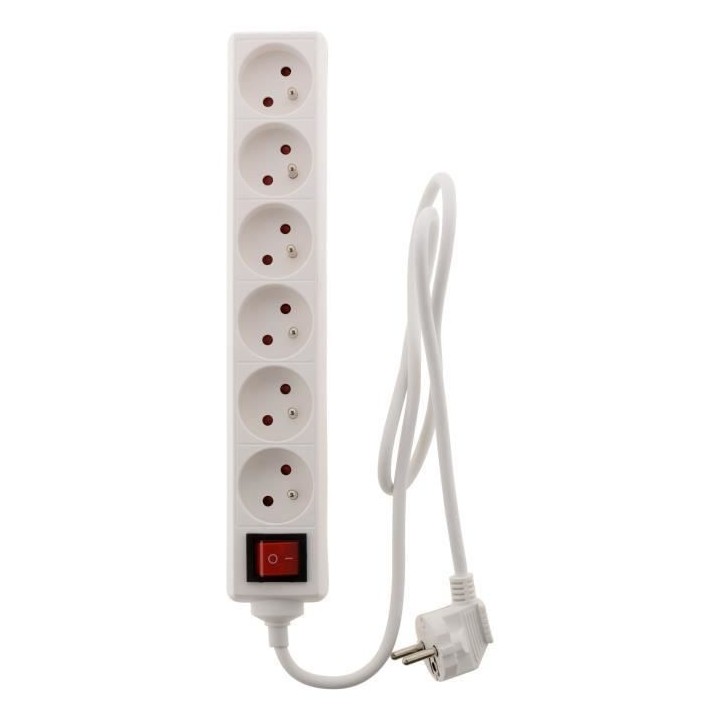 Bloc multiprise ZENITECH 6 prises 16A - 2P+T - avec interrupteur blanc