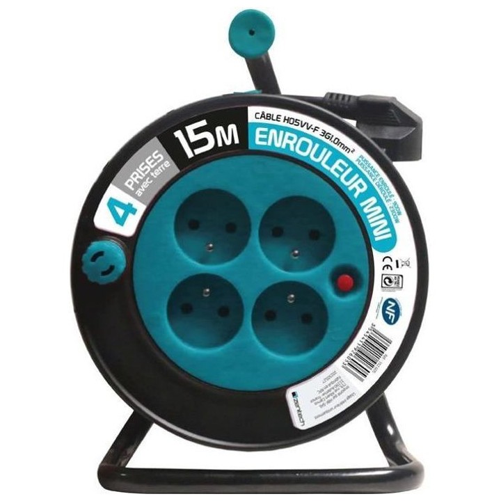 Enrouleur ménager ZENITECH 15m 3G1 mm² - Bleu
