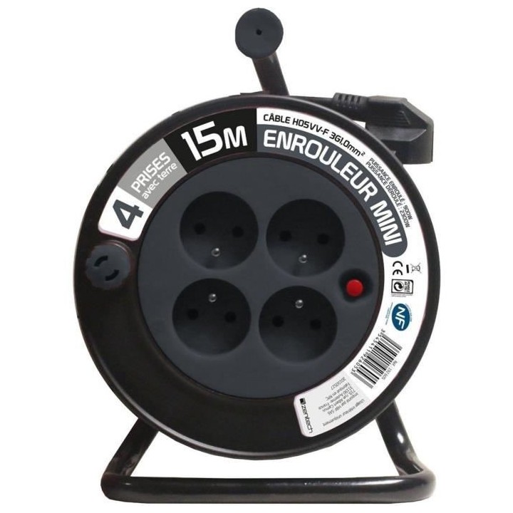 Enrouleur ménager ZENITECH 15m - 3G1 mm² - Gris