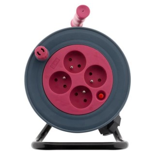 Enrouleur ménager ZENITECH 15m - 4 prises 2P+T - 3G1 mm² - Rose