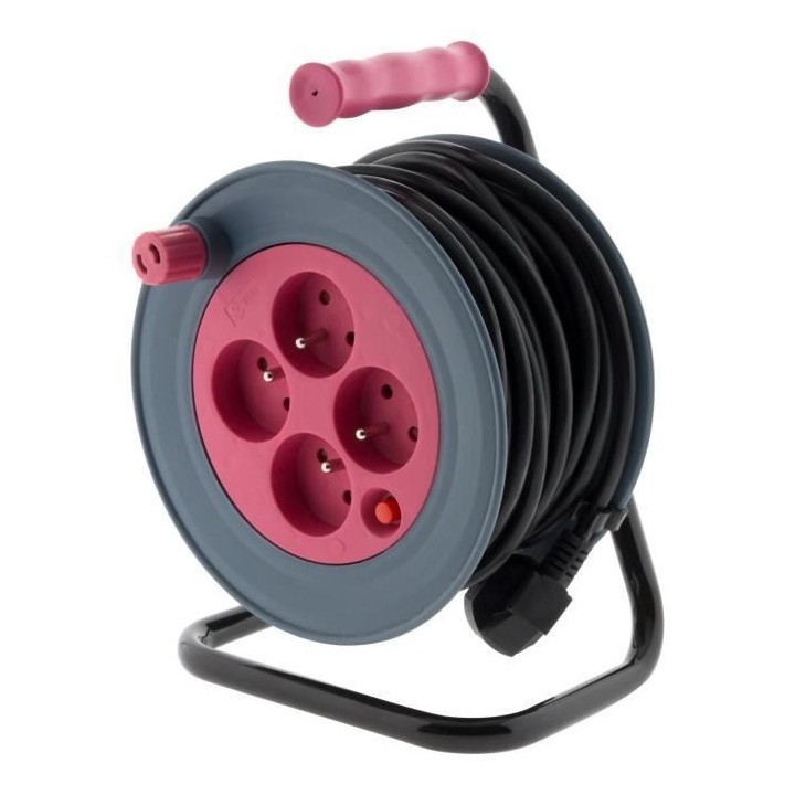 Enrouleur ménager ZENITECH 15m - 4 prises 2P+T - 3G1 mm² - Rose