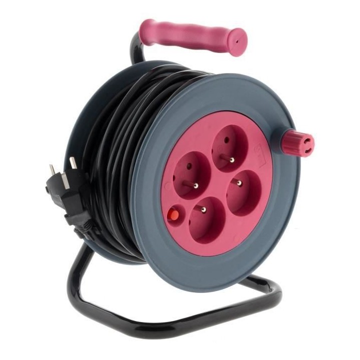 Enrouleur ménager ZENITECH 15m - 4 prises 2P+T - 3G1 mm² - Rose