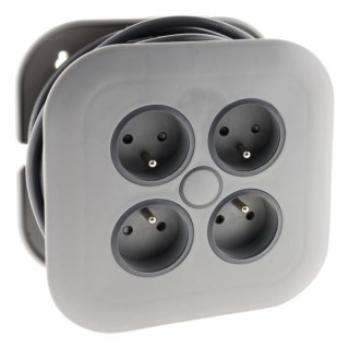 Enrouleur domestique ZENITECH 4 prises 2P+T 16A + coupe-circuit - Gris