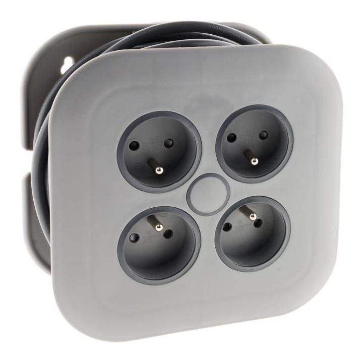 Enrouleur domestique ZENITECH 4 prises 2P+T 16A + coupe-circuit - Gris