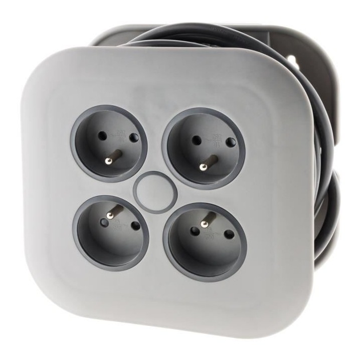 Enrouleur domestique ZENITECH 4 prises 2P+T 16A + coupe-circuit - Gris