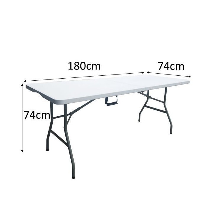 Table de réception traiteur pliante - 8 personnes - 180x74 xH.73.5 cm