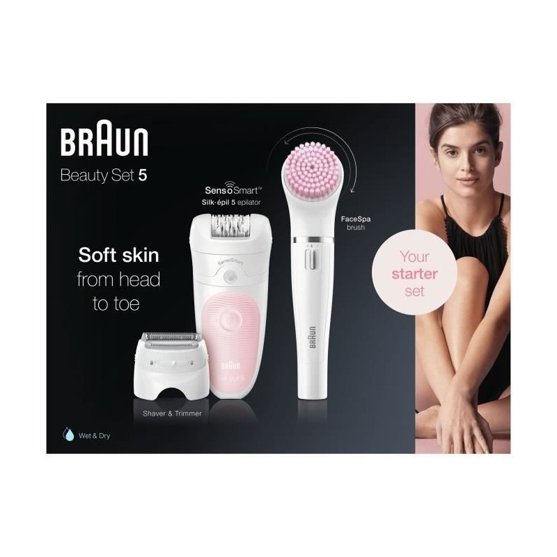 Braun, Epilateur Avec Tete Pivotante Smartlight SensoSmart, Avec Face spa 10 Micro, Kit Beauté SE 9975 KIT BEAUTE SE 5875