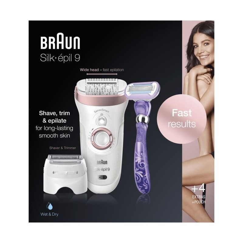 BRAUN Silk-épil 9 9 / 870 SensoSmart Epilateur électrique - 7 accessoires - Or et rose