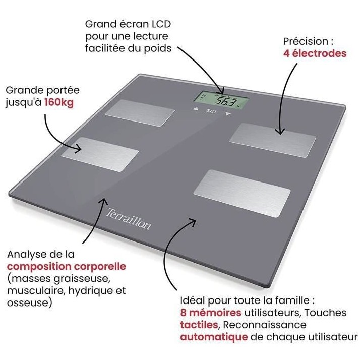 TERRAILLON Balance Pese Personne Électronique - Impédancemetre, 8 M