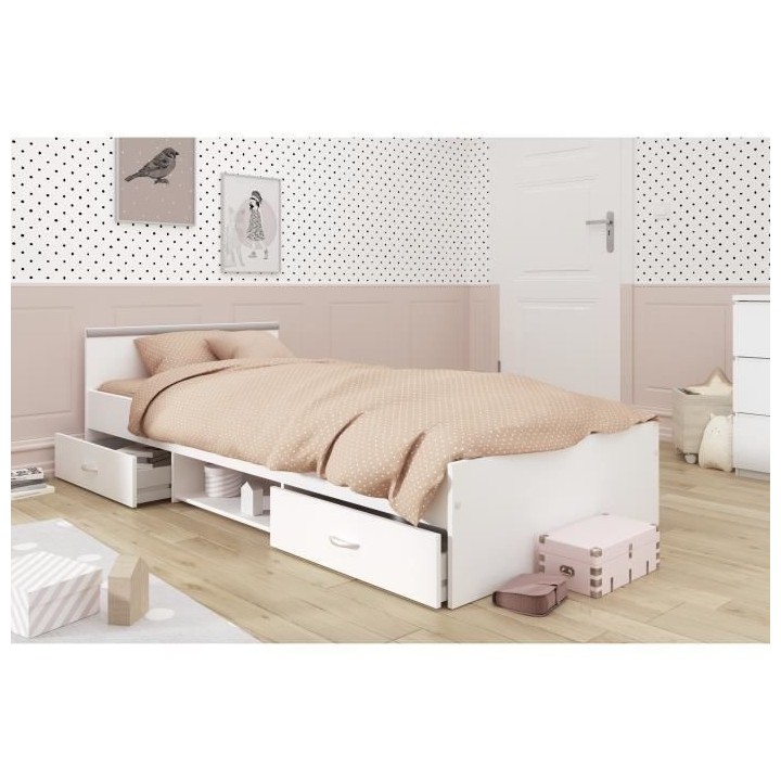 PARISOT ZODIAC Lit enfant contemporain blanc mat - L 90 x P 200 cm