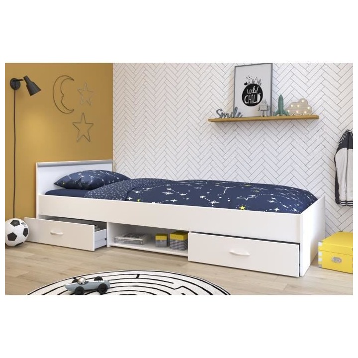 PARISOT ZODIAC Lit enfant contemporain blanc mat - L 90 x P 200 cm