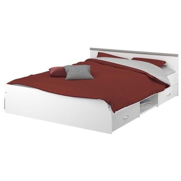 PARISOT Lit adulte contemporain blanc mat - l 140 x L 200 cm - ZODIAC