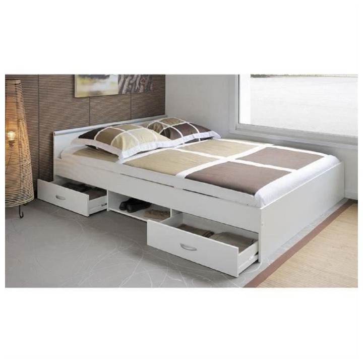 PARISOT Lit adulte contemporain blanc mat - l 140 x L 200 cm - ZODIAC