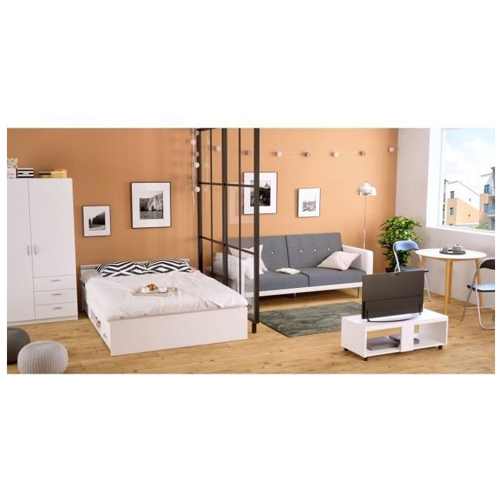 PARISOT Lit adulte contemporain blanc mat - l 140 x L 200 cm - ZODIAC