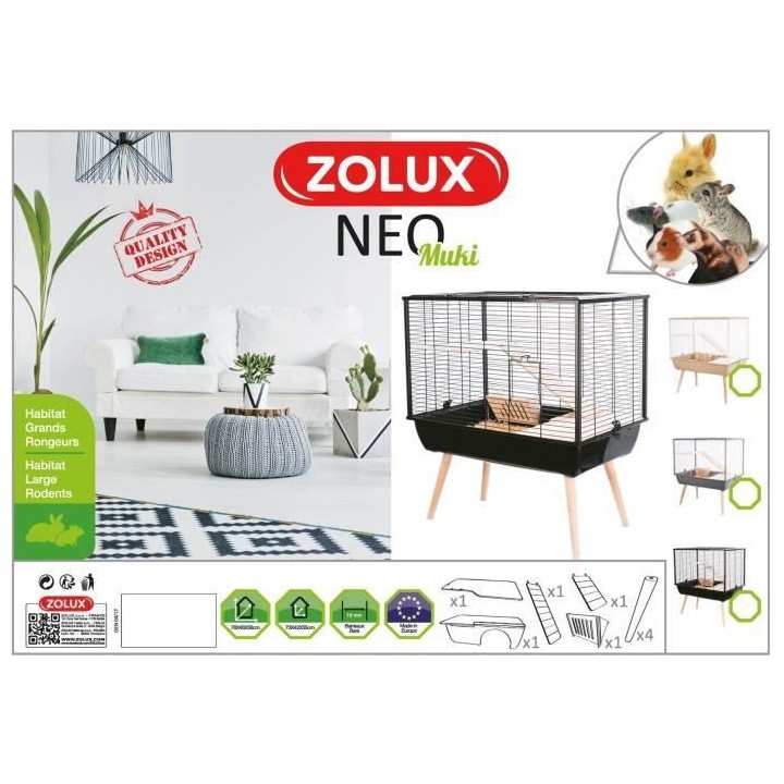 ZOLUX Cage surélevée Neo Muki - L77,5xP47,5xH87 cm - Gris - Pour ron