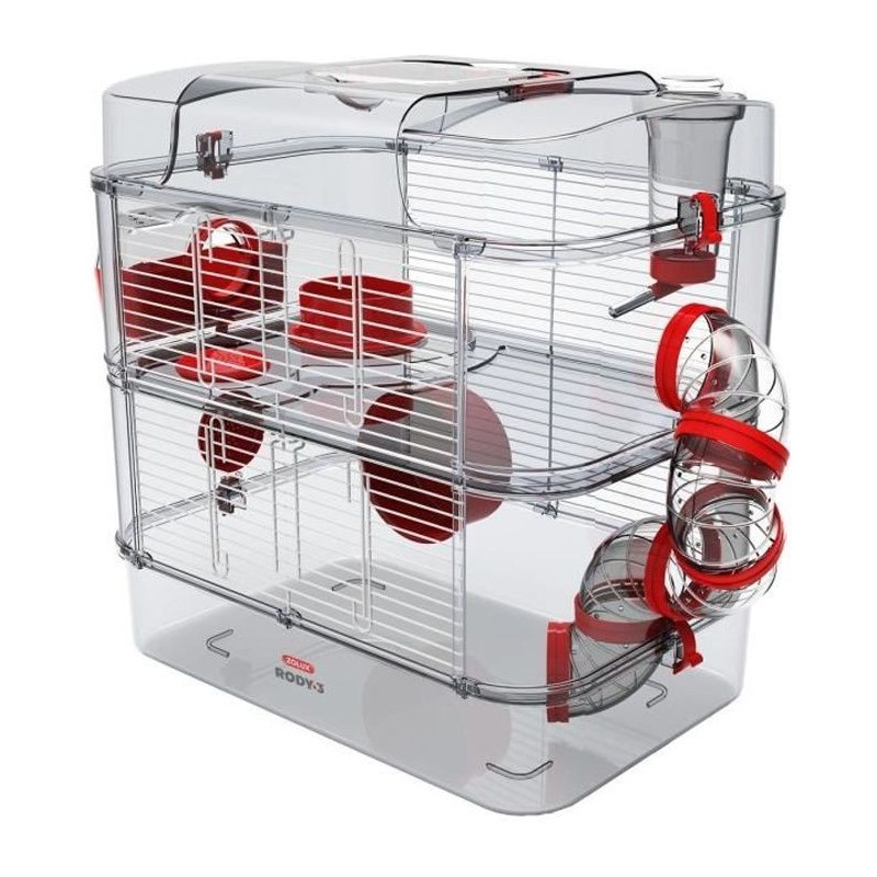 ZOLUX Cage sur 2 étages pour hamsters, souris et gerbilles - Rody3 duo - L 41 x p 27 x h 40,5 cm - Grenadine