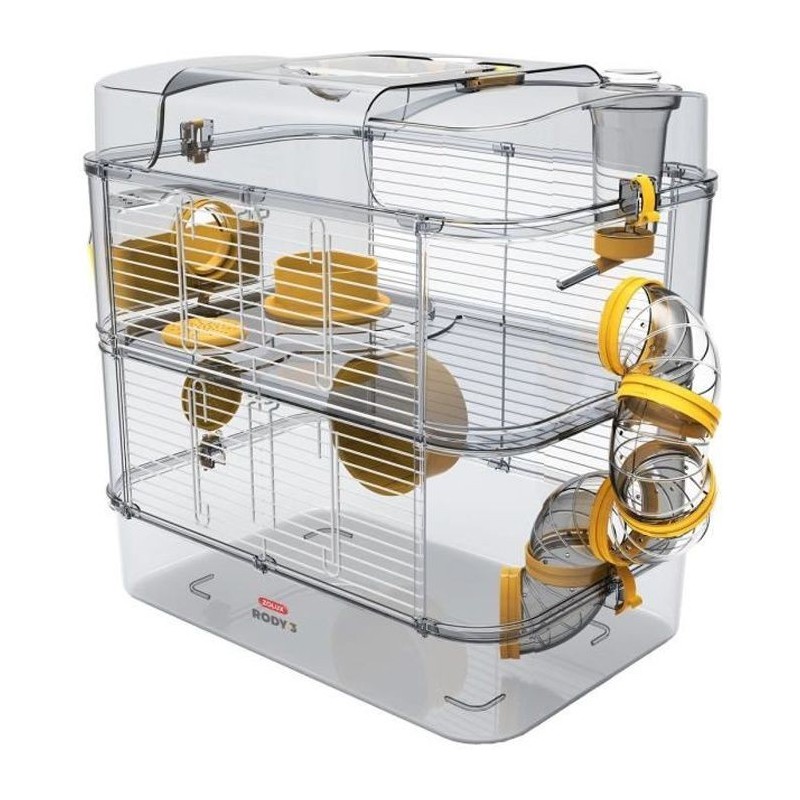 ZOLUX Cage sur 2 étages pour hamsters, souris et gerbilles - Rody3 duo - L 41 x p 27 x h 40,5 cm - Banane