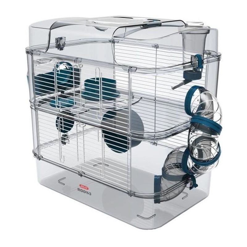 ZOLUX Cage sur 2 étages pour hamsters, souris et gerbilles - Rody3 duo - L 41 x p 27 x h 40,5 cm - Bleu