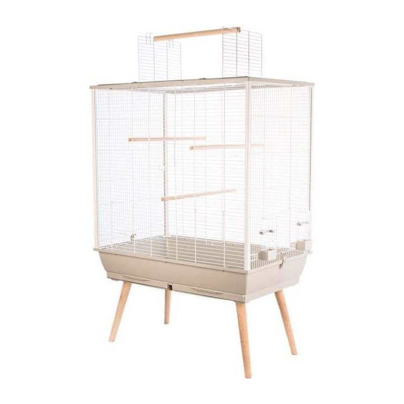 ZOLUX Cage surélevée Néo Jili pour oiseaux - L 78 x P 47,5 x H 112 cm - Beige