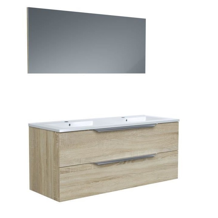 Ensemble Meuble salle de bain L 120 - Vasque + 2 tiroirs + miroir - D