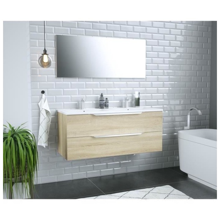 Ensemble Meuble salle de bain L 120 - Vasque + 2 tiroirs + miroir - D