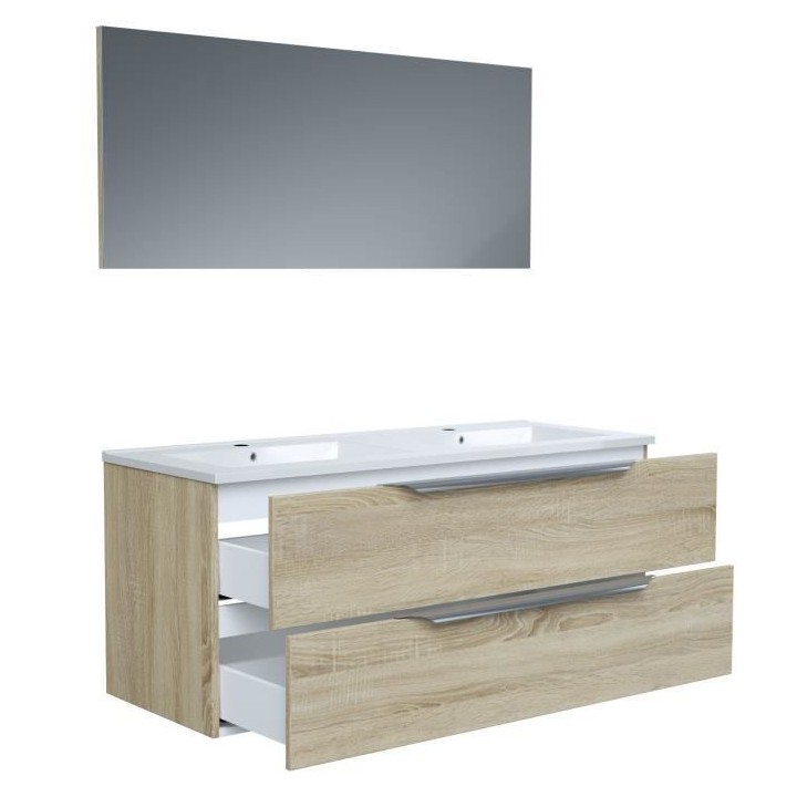 Ensemble Meuble salle de bain L 120 - Vasque + 2 tiroirs + miroir - D